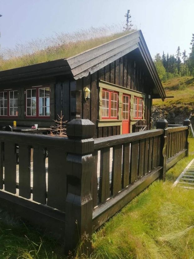 Mørk laftehytte